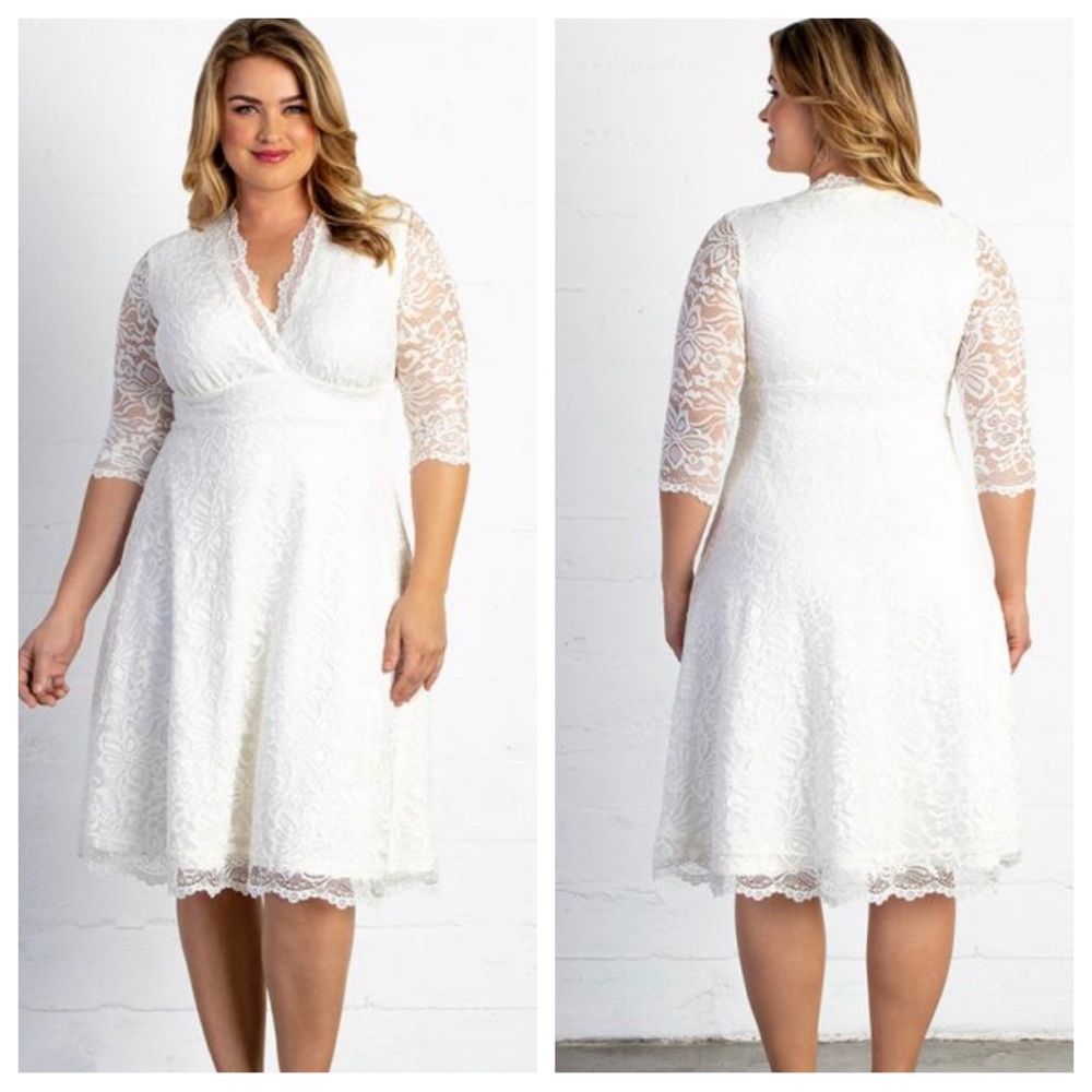 KIYONNA Bella Lace Wedding Dress white bridal midi stretchy NEW plus size 2X